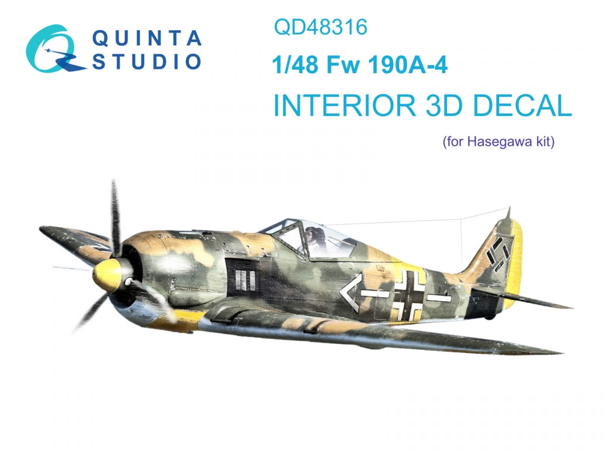 Quinta Studio QD48316 Fw 190A-4 3D-Printed &amp;amp; colored Interior on decal paper (Hasegawa) 1/48