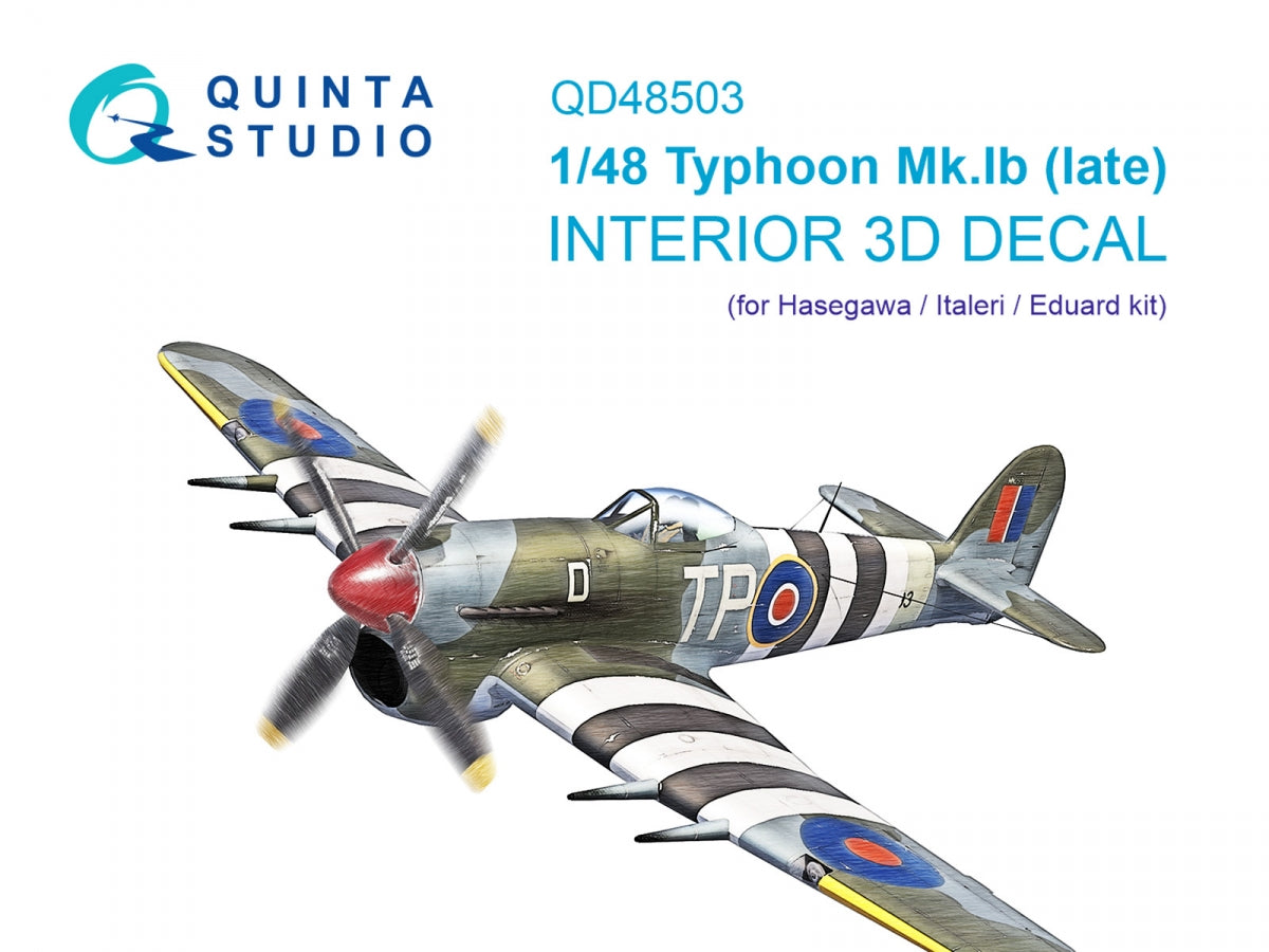 Quinta Studio QD48503 Typhoon Mk.Ib late 3D-Printed &amp; colored Interior on decal paper (Hasegawa/Italeri) 1/48