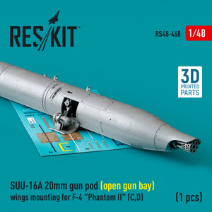 RESKIT RS48-0468 SUU-16A 20mm gun pod (open gun bay) wings mounting for F-4 Phantom II (C,D) (1 pcs) (3D Printed) 1/48 – obrázek 2