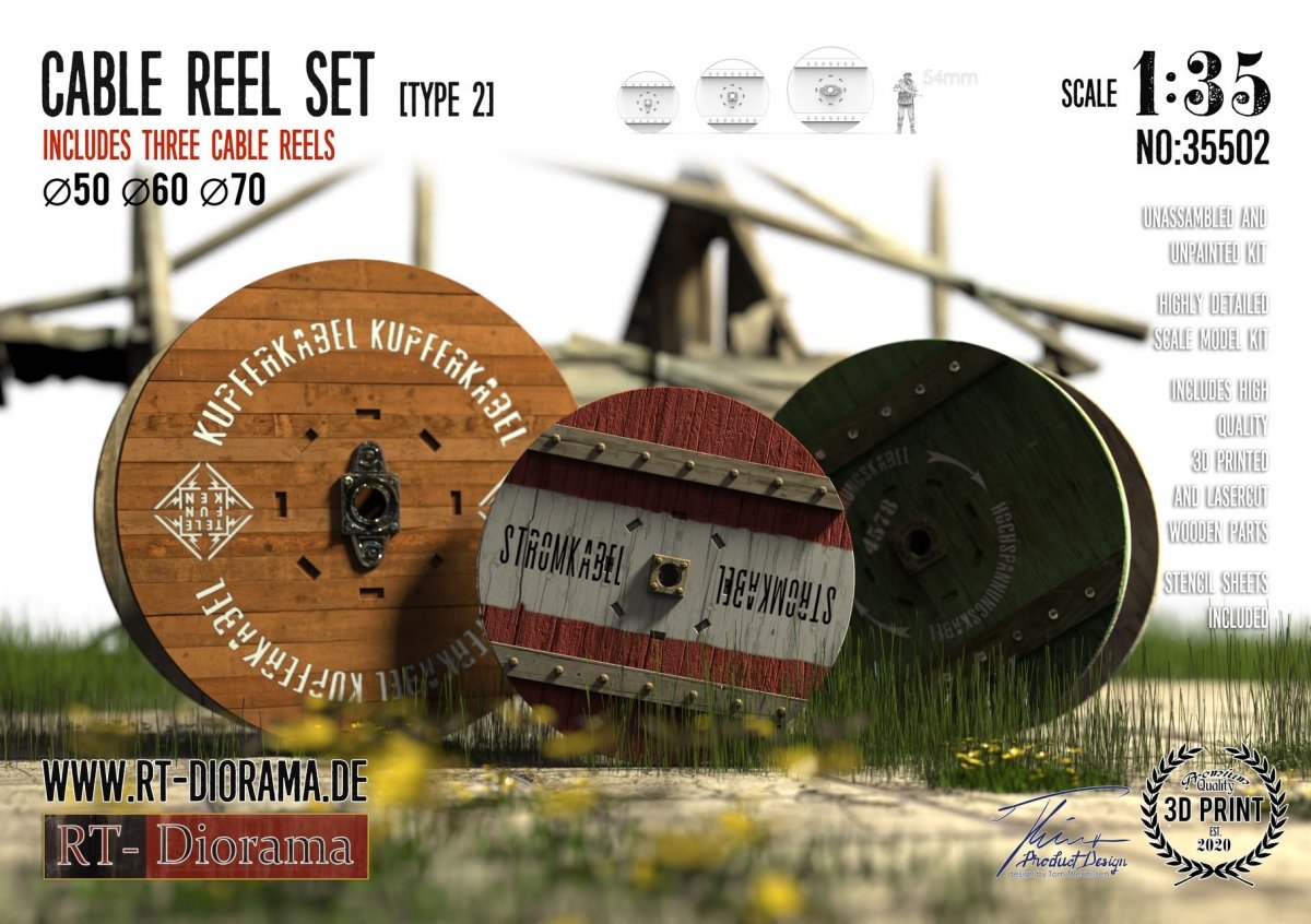 RT-Diorama 35502 Cable Reel Set (3pcs. medium) Type2 1/35