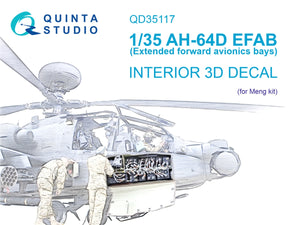 Quinta Studio QD35117 AH-64D Extended forward avionics bays 3D-Printed &amp;amp; colored Interior on decal paper (Meng) 1/35