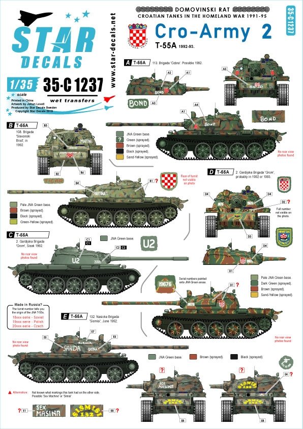 Star Decals 35-C1237 Domovinski Rat / Homeland War 1991-95. T-55A. 1992-93 1/35