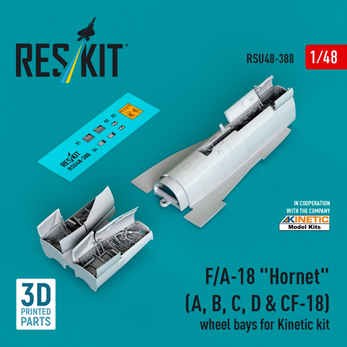 RESKIT RSU48-0388 Baies de train d'atterrissage pour F/A-18 « Hornet » (A, B, C, D et CF-18) pour kit Kinetic (impression 3D) 1/48