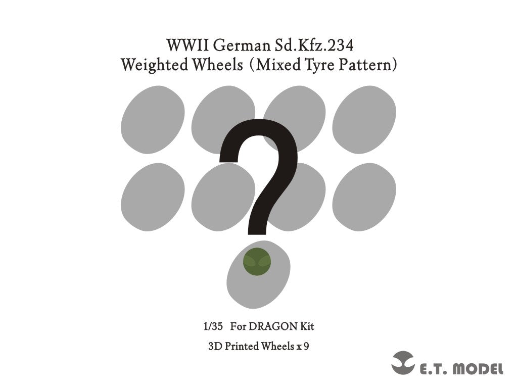 ET Model P35-110B WWII German Sd.Kfz.234 Large Diameter Weighted Wheels (Mixed Tire Pattern) 1/35