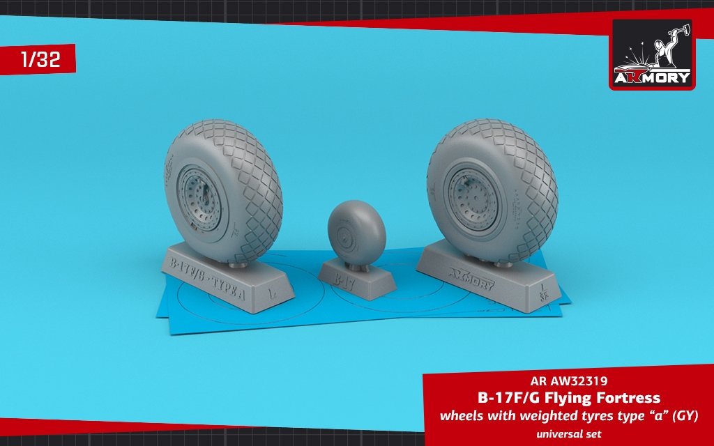 Armory Models AW32319 B-17F/G Flying Fortress wheels w/ weighted tires type “a” (GY) 1/32