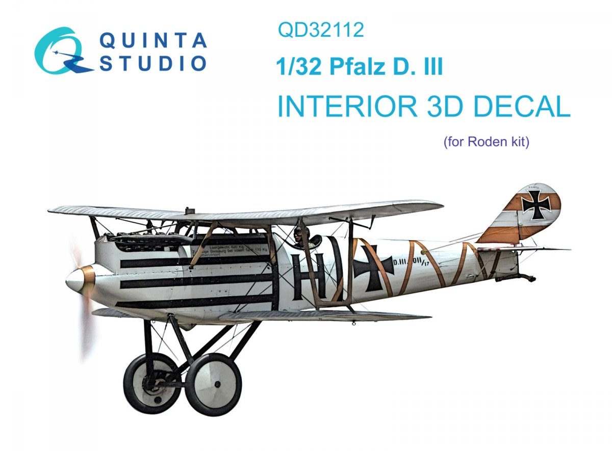 Quinta Studio QD32112 Pfalz D.III 3D-Printed &amp;amp; colored Interior on decal paper (Roden) 1/32