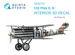 Quinta Studio QD32112 Pfalz D.III 3D-Printed &amp;amp; colored Interior on decal paper (Roden) 1/32