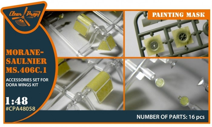 Clear Prop! CPA48058 Morane-Saulnier MS.406C.1 painting mask on "yellow kabuki paper" for Dora Wings kit 1/48
