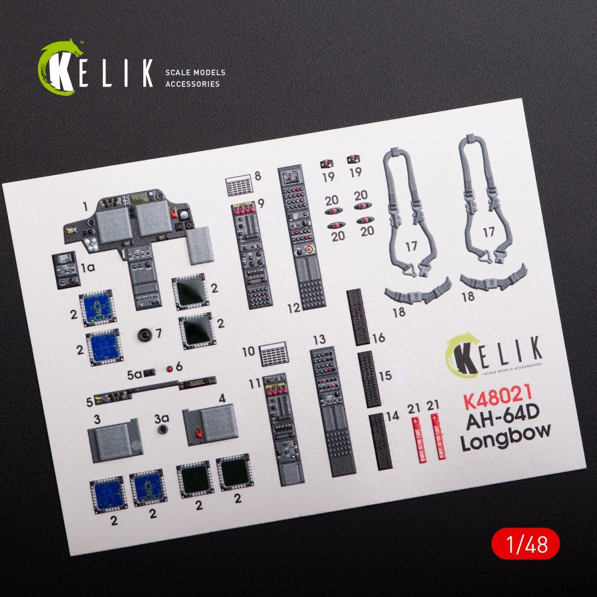 KELIK K48021 AH-64D &amp;quot;APACHE LONGBOW&amp;quot; INTERIOR 3D DECALS FOR HASEGAWA KIT 1/48 – obrázek 2