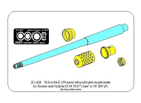 Aber 35l-232 10.5cm KwK L/70 barrel with perforated muzzle brake for German Pz.Kpfw. VII Lowe or VK 7201(K) 1/35 – image 8