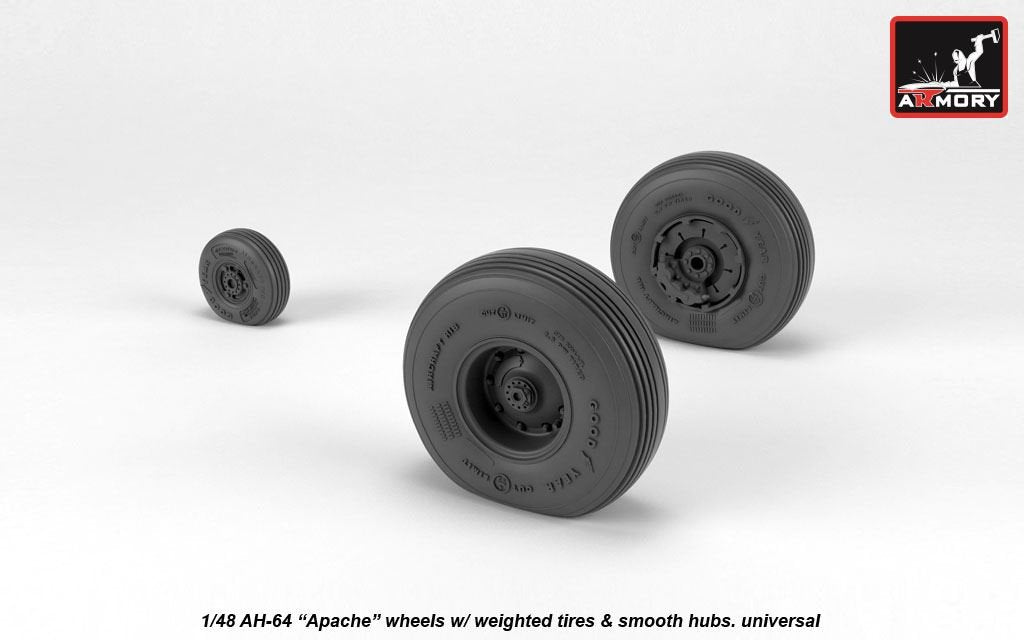 Armory Models AW48330 AH-64 Apache wheels w/ weighted tires, smooth hubs 1/48 – image 2