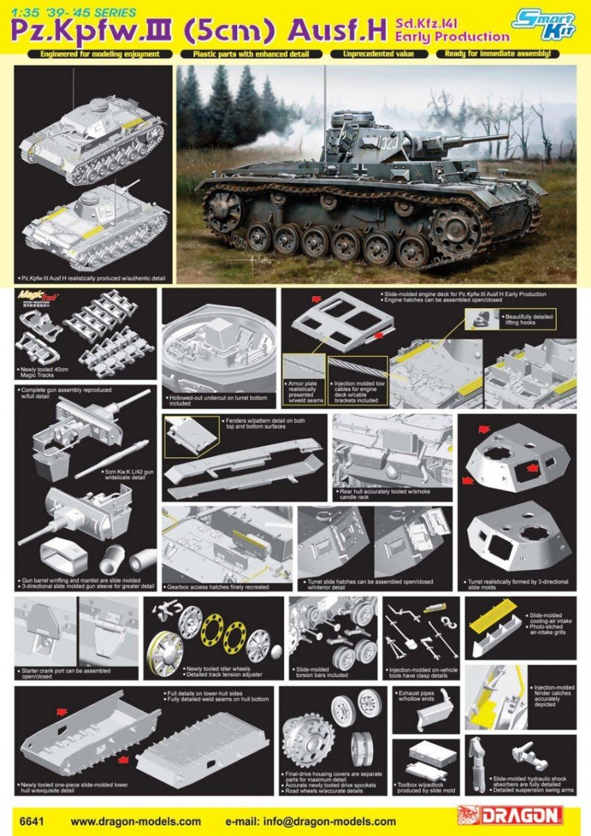 Dragon 6641 Pz.Kpfw.III (5cm) Ausf.H Sd.Kfz.141 Early Production 1/35 – imagen 2