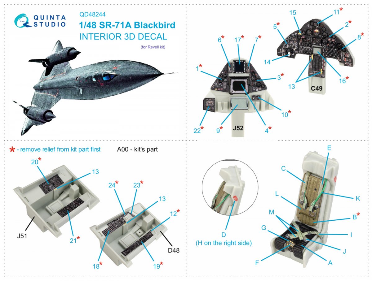 Intérieur imprimé en 3D et coloré sur papier décalcomanie Quinta Studio QD48244 SR-71A (Revell) 1/48 – image 15