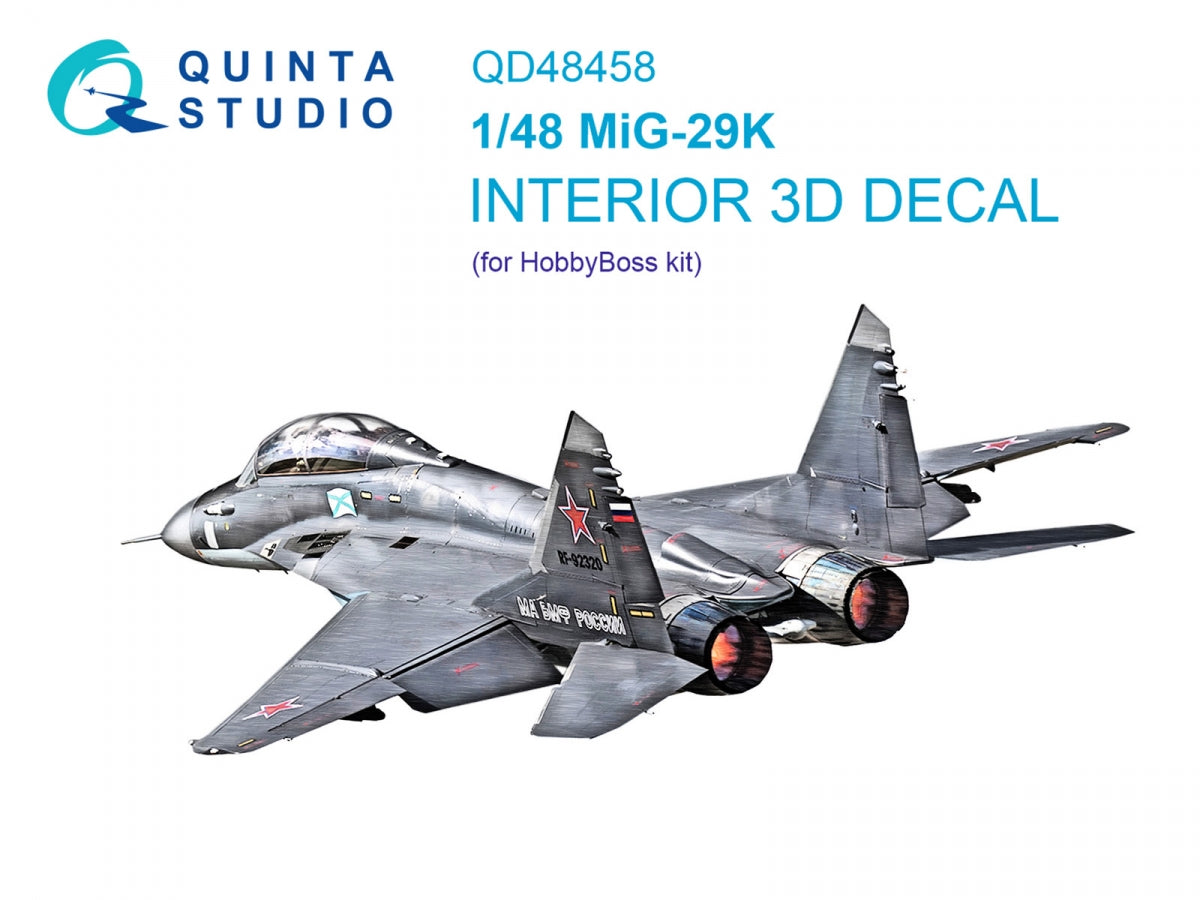 Quinta Studio QD48458 MiG-29K 3D-Printed colored Interior on decal paper (HobbyBoss) 1/48