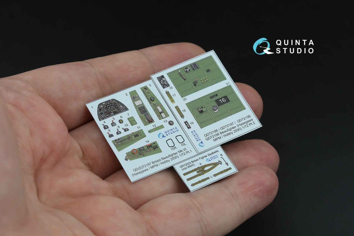 Quinta Studio QD72197 Bristol Beaufighter Mk.VI 3D-Printed &amp;amp; colored Interior on decal paper (Hasegawa/MPM/Hobby2000) 1/72 – image 7