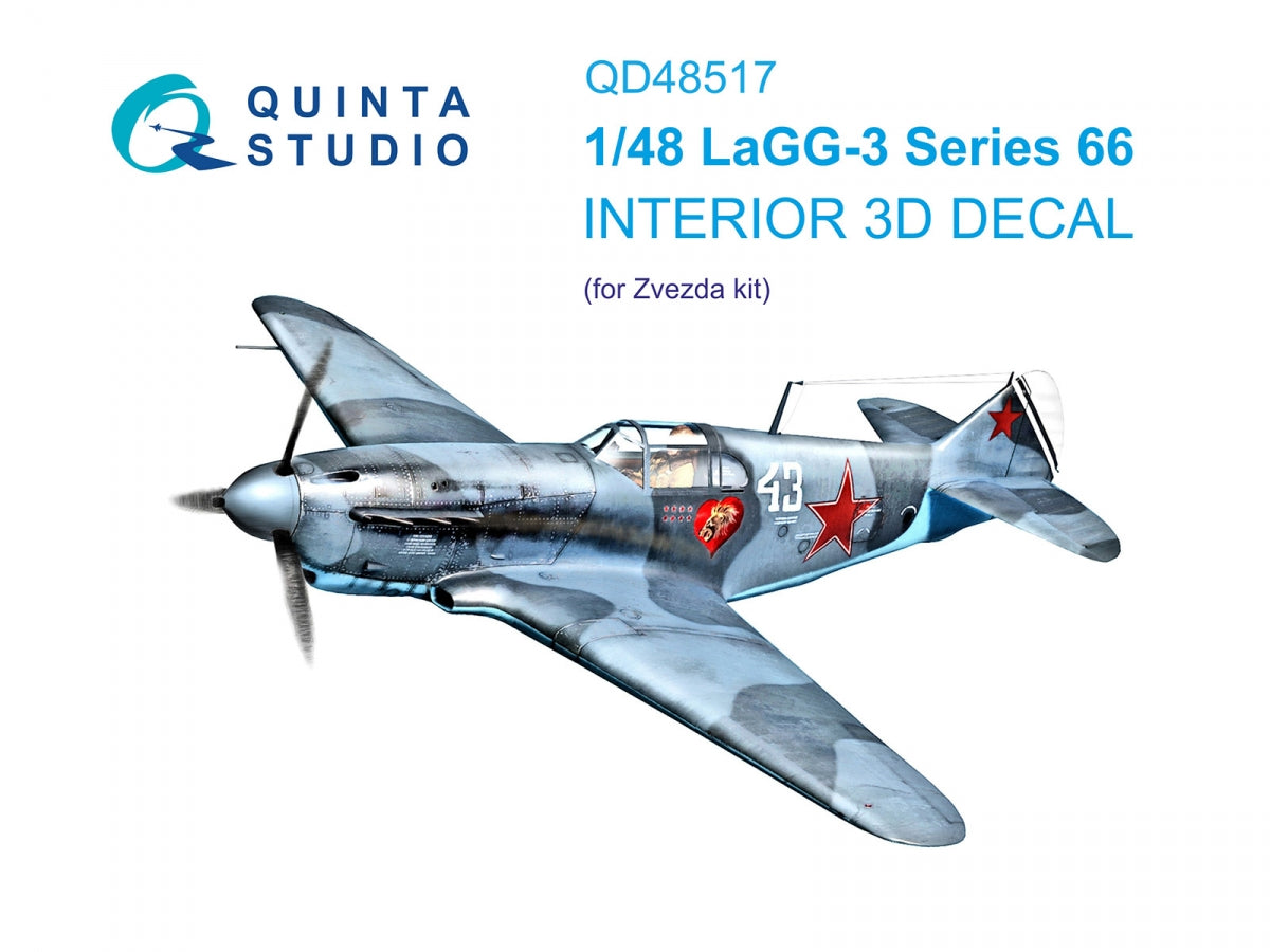 Quinta Studio QD48517 LaGG-3 Series 66 3D-Printed &amp;amp; colored Interior on decal paper (Zvezda) 1/48