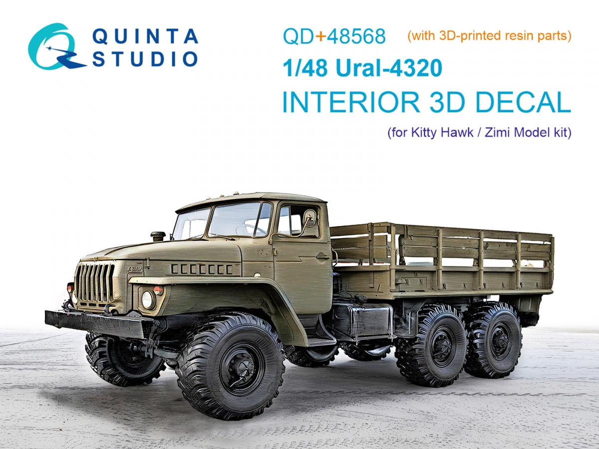 Quinta Studio QD+48568 URAL 4320 3D-Printed &amp;amp; colored Interior on decal paper (KittyHawk/Zimi model) (with 3D-printed resin parts) 1/48