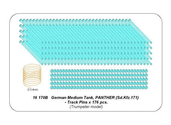 Aber 16170B Set of pins for Panther tank tracks x176 pcs / Zestaw sworzni do gąsienic czołgu Panther x176 szt 1/16