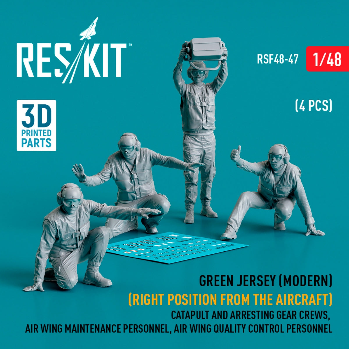 RESKIT RSF48-0047 Green jersey (Modern) (Right position from the aircraft) Catapult and Arresting Gear Crews, Air Wing Maintenance Personnel, Air Wing Quality Control Personnel (4 pcs) (3D Printed) 1/48