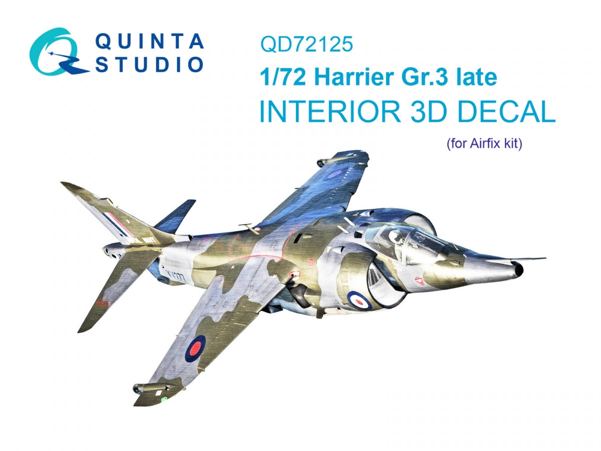 Quinta Studio QD72125 Harrier Gr.3 late 3D-Printed colored Interior on decal paper (Airfix) 1/72