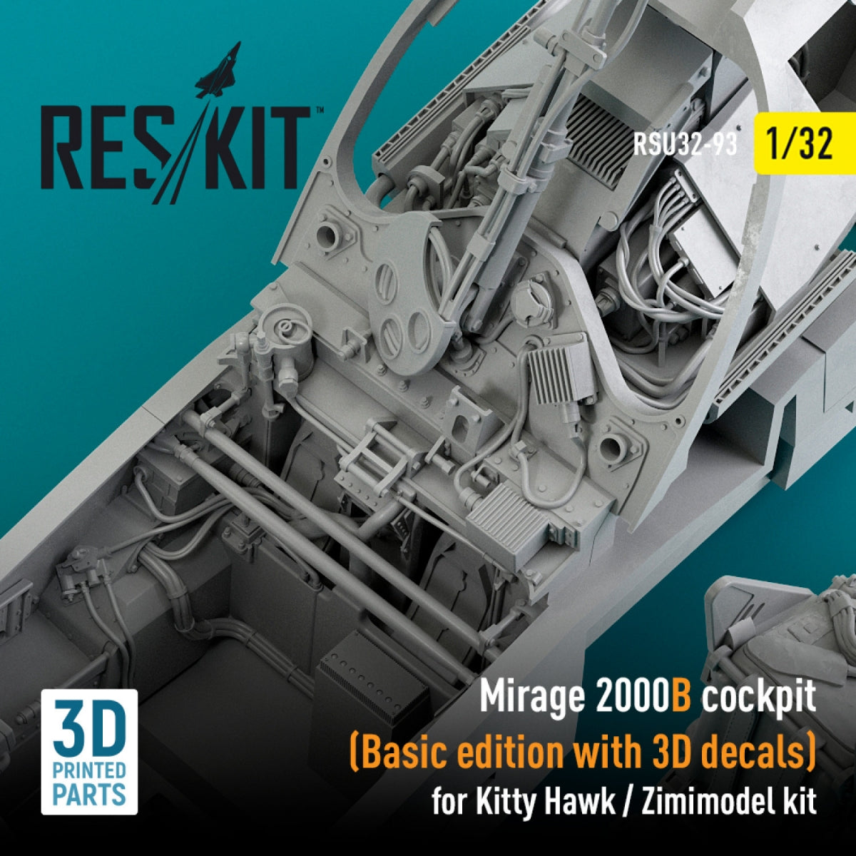 RESKIT RSU32-0093 MIRAGE 2000B COCKPIT (BASIC EDITION WITH 3D DECALS) FOR KITTY HAWK / ZIMIMODEL KIT (3D PRINTED) 1/32 – image 2