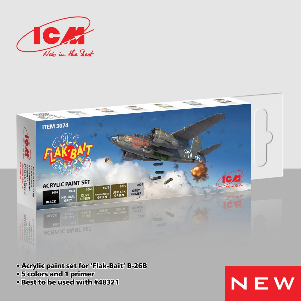 ICM 3074 Acrylic paint set for Flak Bait 12 ml x 6