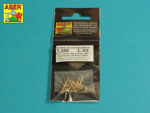 Aber 200L-02 Set of 20 40 mm Bofors Mk.1 barrels for US ships 1/200