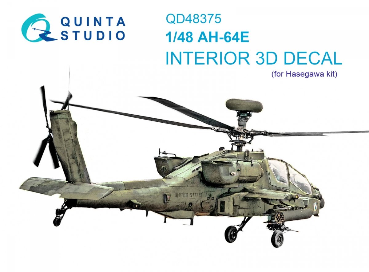 Quinta Studio QD48375 AH-64E 3D-Printed &amp;amp; colored Interior on decal paper (Hasegawa) 1/48