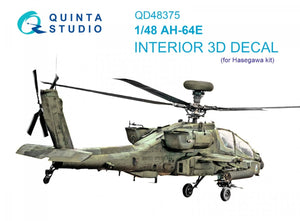 Quinta Studio QD48375 AH-64E 3D-Printed &amp;amp; colored Interior on decal paper (Hasegawa) 1/48