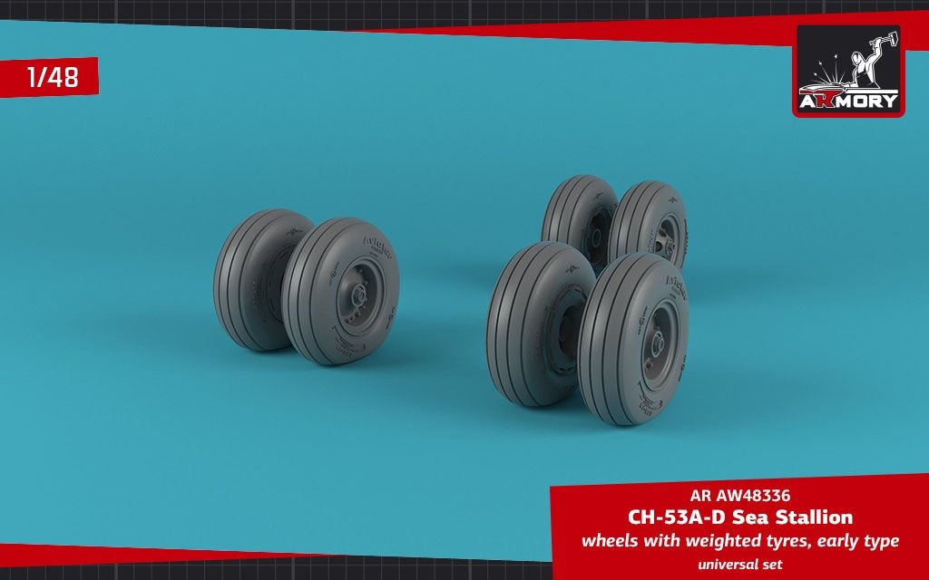 Armory Models AW48336 CH-53 Sea Stallion wheels w/ weighted tires, early 1/48 – obrázek 2