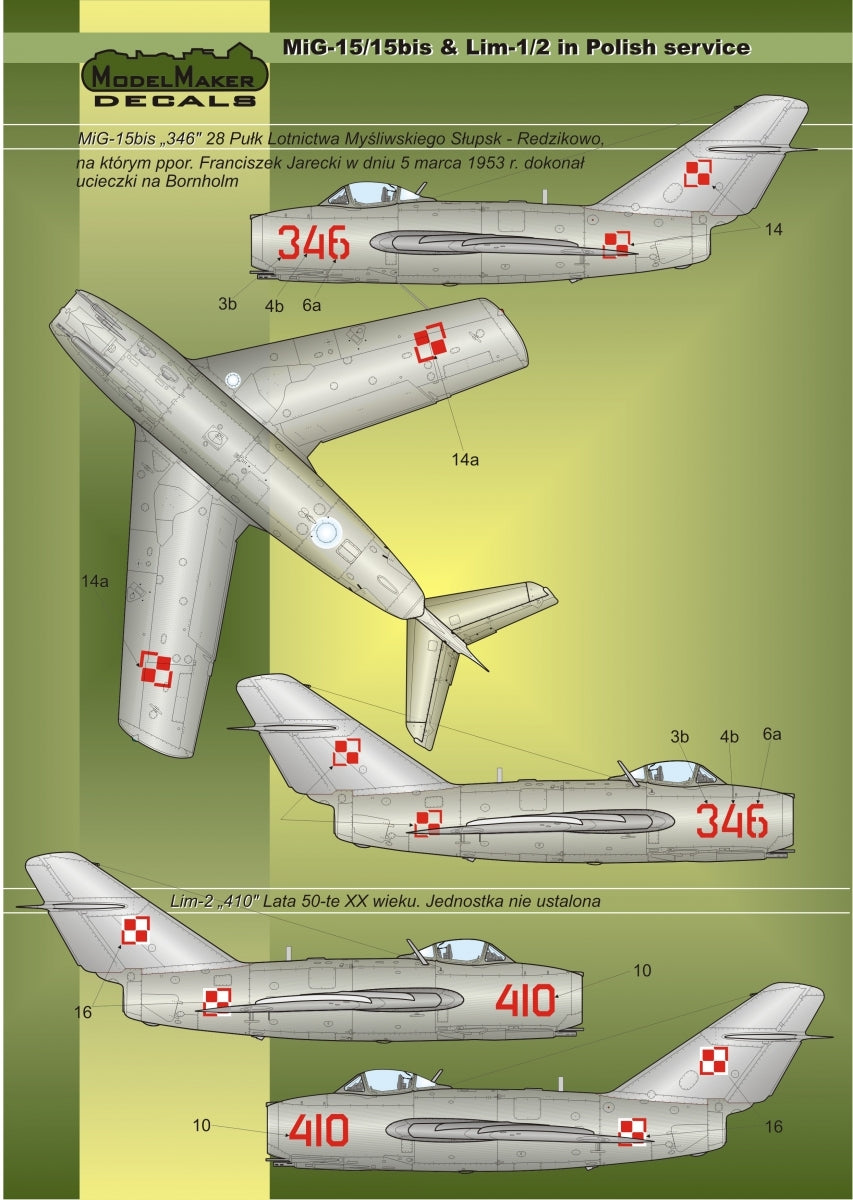 ModelMaker Decals D48023 MiG-15/15bis &amp;amp; Lim-1/2 in Polish service – image 3