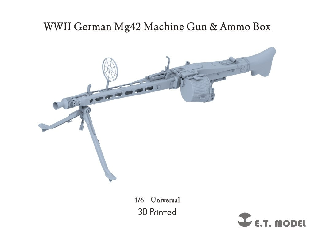 ET Model P06-001 WWII German Mg42 Machine Gun &amp; Ammo Box (3D Printed) 1/6