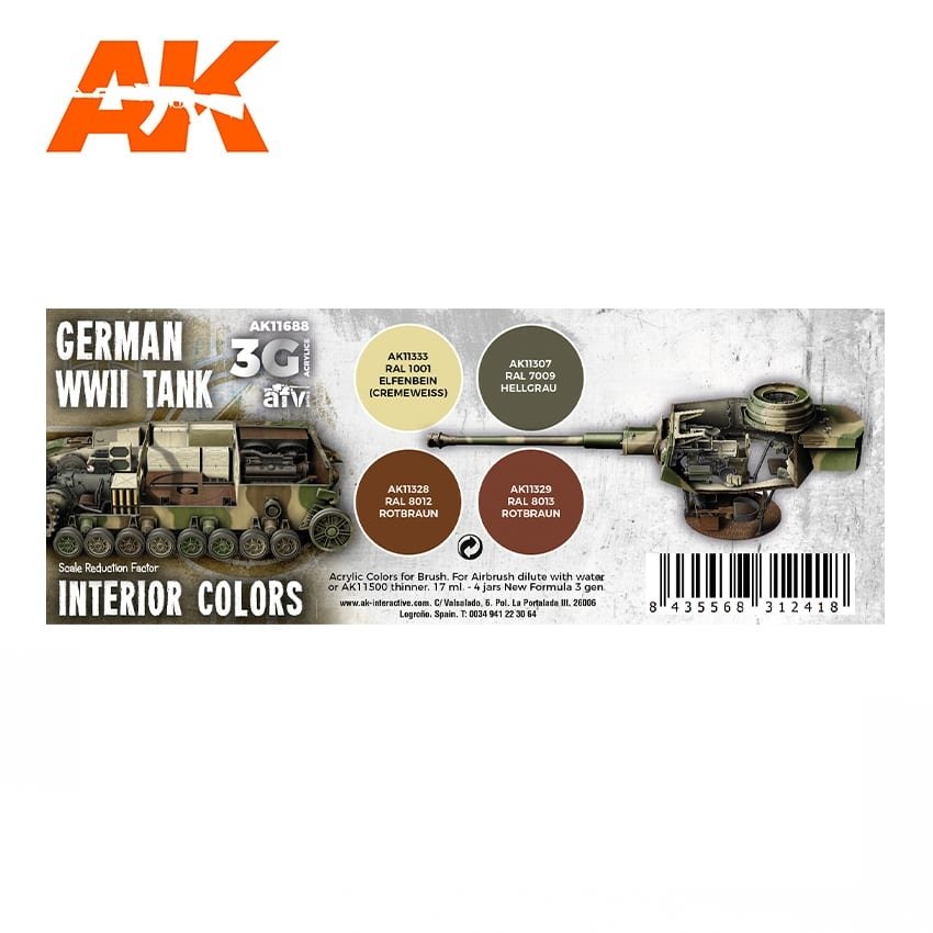 AK Interactive AK11688 3G GERMAN WWII TANK INTERIOR COLORS 4x17 ml – image 2