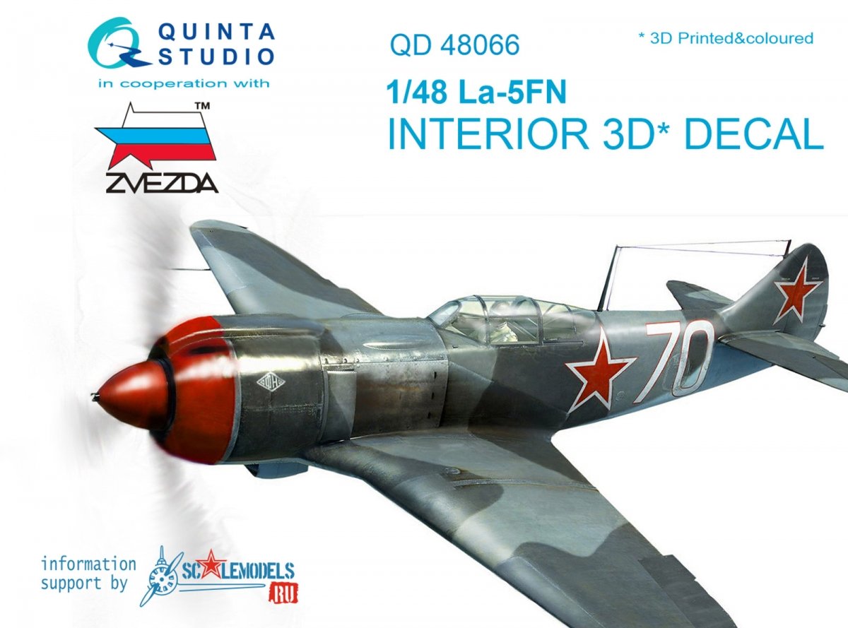 Quinta Studio QD48066 La-5FN 3D-Printed &amp;amp; colored Interior on decal paper (for Zvezda kit) 1/48
