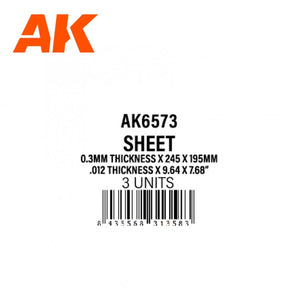 AK Interactive AK6573 0.3MM THICKNESS X 245 X 195MM – STYRENE SHEET – (3 UNITS) – zdjęcie 2