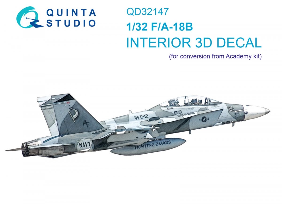 Quinta Studio QD32147 F/A-18B 3D-Printed &amp;amp; colored Interior on decal paper (Academy) 1/32
