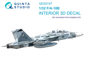 Quinta Studio QD32147 F/A-18B 3D-Printed &amp;amp; colored Interior on decal paper (Academy) 1/32