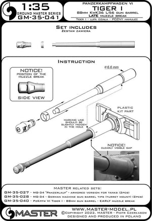 Master GM-35-041 PzKpfw VI Tiger I - 88 mm gun barrel KwK36 L/56 - late version of the muzzle brake 1/35 – imagen 13