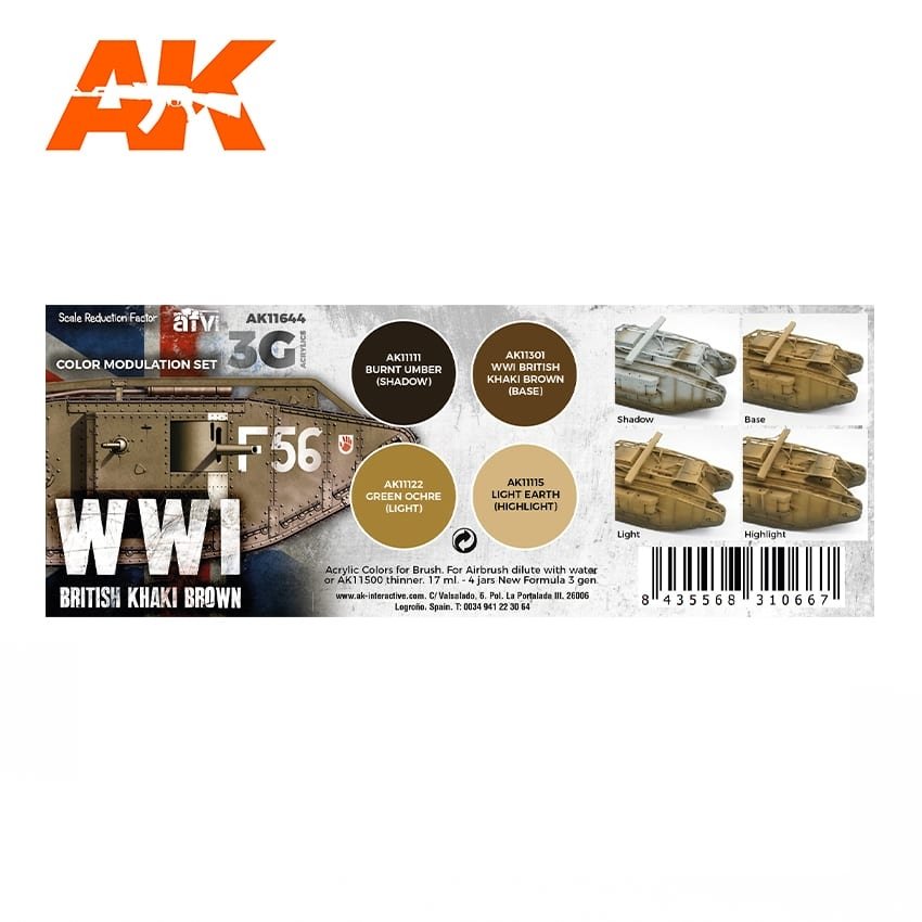 AK Interactive AK11644 WWI BRITISH COLORS MODULATION SET 4x17 ml – zdjęcie 2