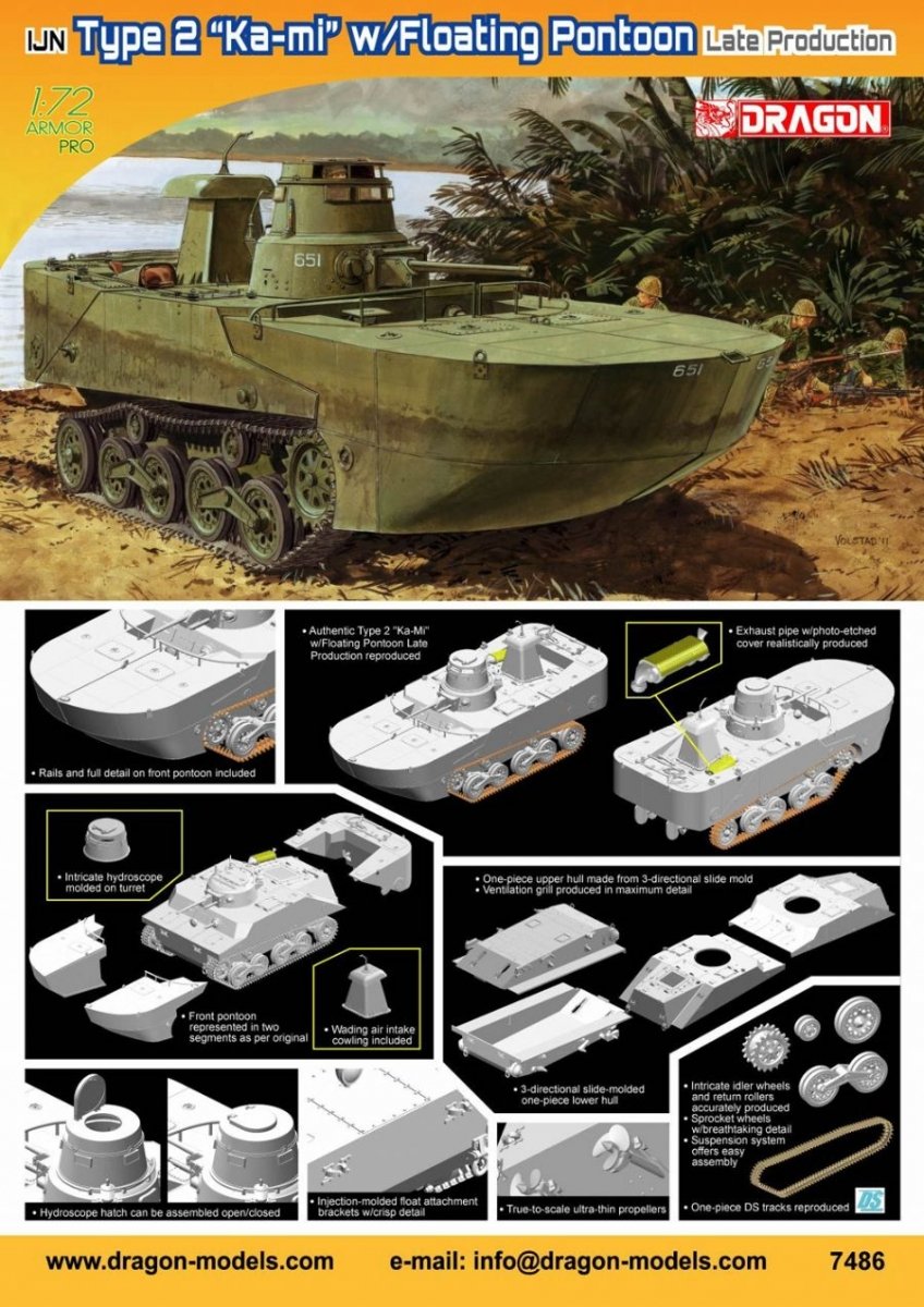 Dragon 7486 IJN Type 2 Amphibious Tank (Ka-Mi) w/Floating Pontoons 1/72 – image 2