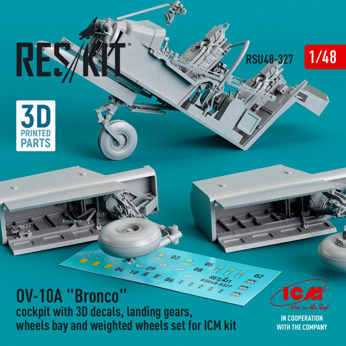 RESKIT RSU48-0327 OV-10A &amp;quot;BRONCO&amp;quot; COCKPIT WITH 3D DECALS, LANDING GEARS, WHEELS BAY AND WEIGHTED WHEELS SET FOR ICM KIT (3D PRINTED) 1/48 – obrázek 3