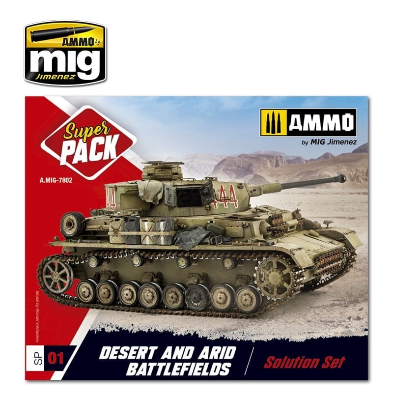 AMMO of Mig Jimenez 7802 - Super Pack Desert &amp;amp; Arid Battlefields - Solution Set - Weathering kit
