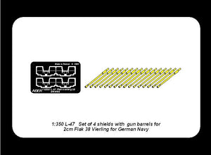 Aber 350L-47 Set of 16 pcs 2cm barrels for German Flakvierling 38 with shields 1/350 – immagine 5