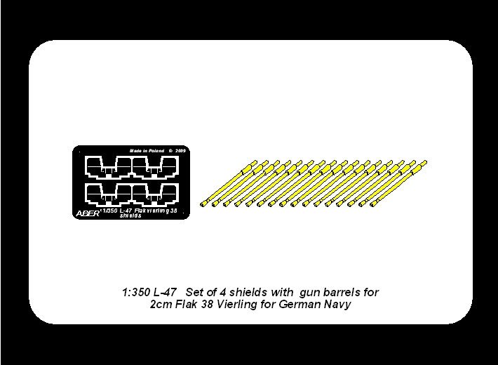 Aber 350L-47 Set of 16 pcs 2cm barrels for German Flakvierling 38 with shields 1/350 – immagine 5