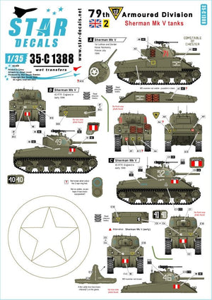 Star Decals 35-C1388 Sherman Mk V tanks. British 79th Armored Division. 1/35