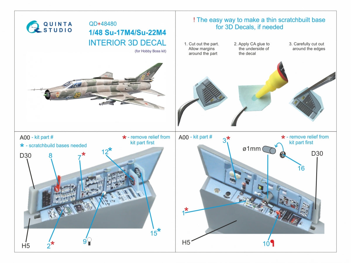 Quinta Studio QD+48480 Su-17M4/Su-22M4 3D-Printed &amp;amp; colored Interior on decal paper (Hobby Boss) (with 3D-printed resin parts) 1/48 – image 13