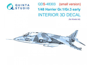 Quinta Studio QDS-48303 Harrier Gr.1/Gr.3 Early 3D-Printed &amp;amp; colored Interior on decal paper (Kinetic) (Small version) 1/48