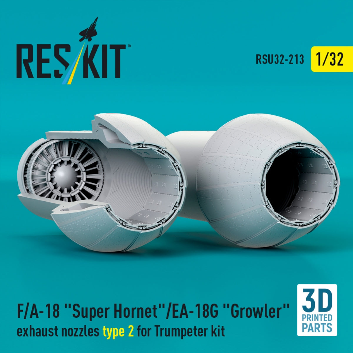 RESKIT RSU32-0213 F/A-18 "Super Hornet"/EA-18G "Growler" exhaust nozzles type 2 for Trumpeter kit (3D Printed) 1/32
