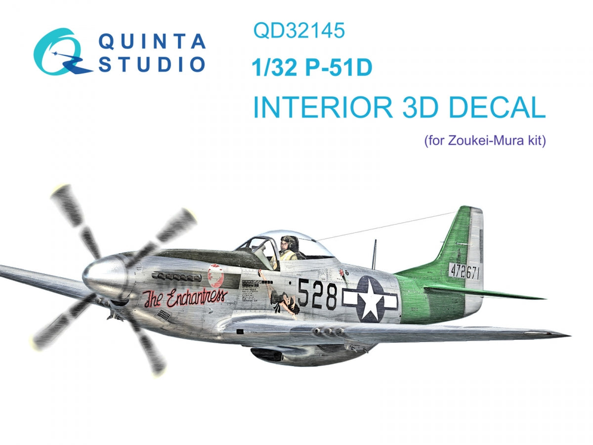 Quinta Studio QD32145 P-51D Mustang 3D-Printed &amp; colored Interior on decal paper (Zoukei-Mura SWS) 1/32