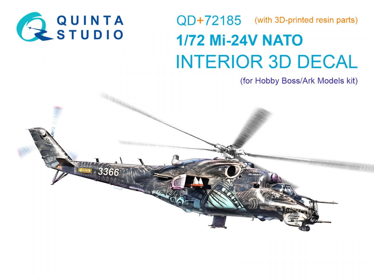 Intérieur imprimé en 3D et coloré sur papier décalcomanie pour Mi-24V OTAN (QD+72185 de Quinta Studio, Hobby Boss/ARK Models) (avec pièces en résine imprimées en 3D) à l'échelle 1/72